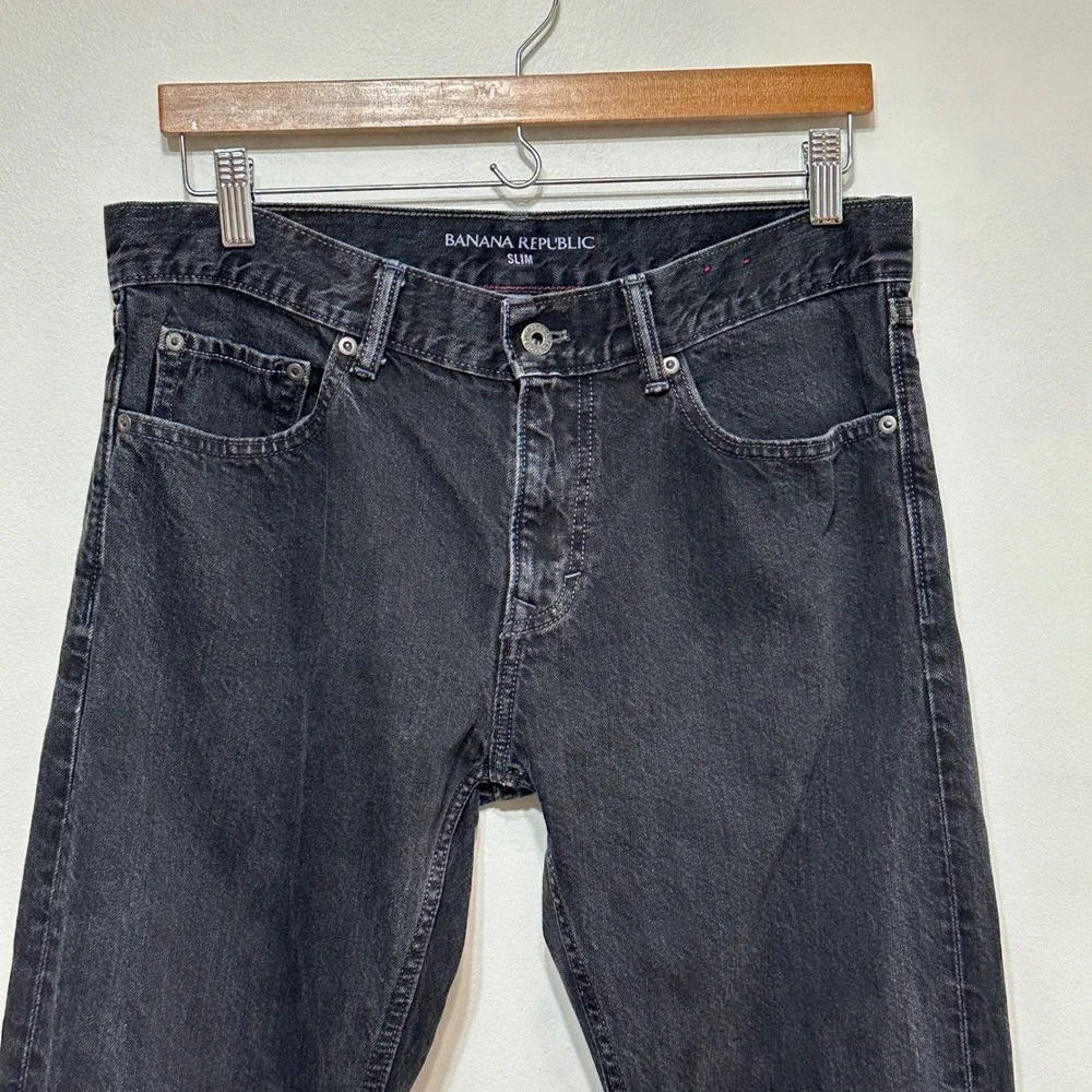 Banana Republic Slim Fit Jeans Mens 32x30 Black Denim Faded Casual Pants Grunge - Picture 2 of 9